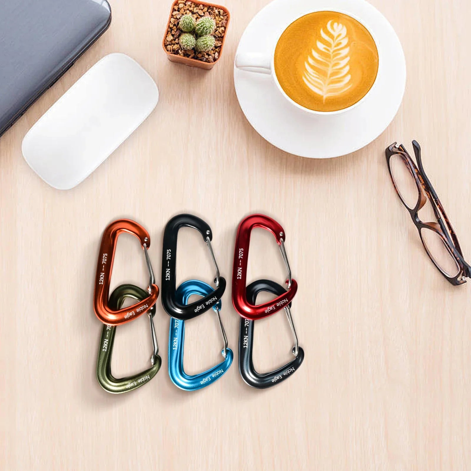 6PCS 12kN Aluminum D Ring Carabiners Heavy Duty Hook Lightweight